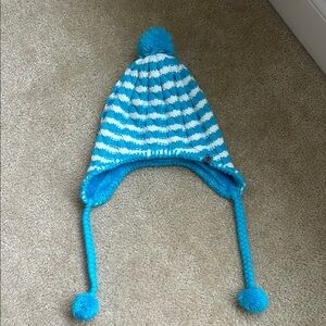 The North Face Blue and White Knit Fleece Lined Winter Hat